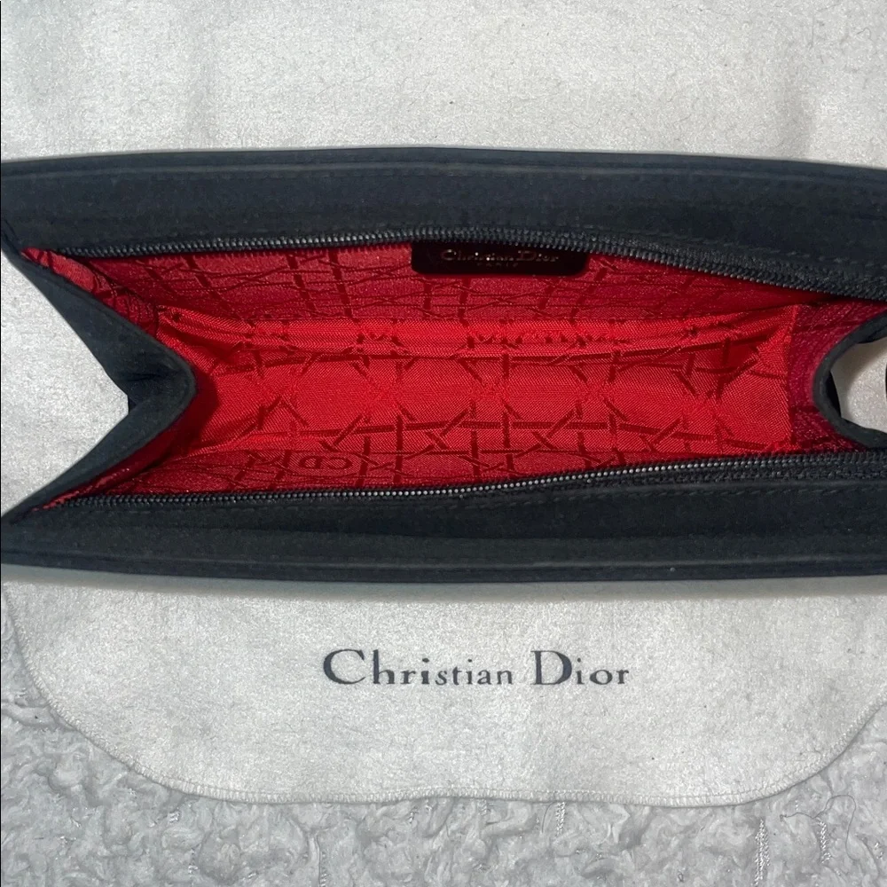 Christian Dior CD Cannage Black Quilted Zip Clutch Pouch Organizer Bag